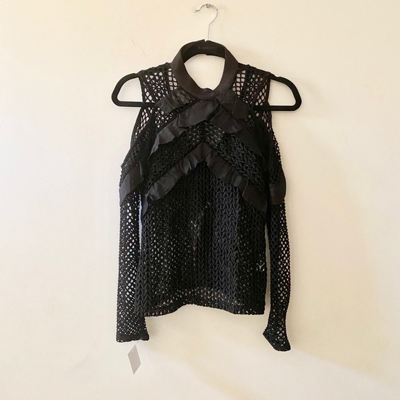 Self-Portrait | Cold shoulder ruffle black top - Picture 6 of 9